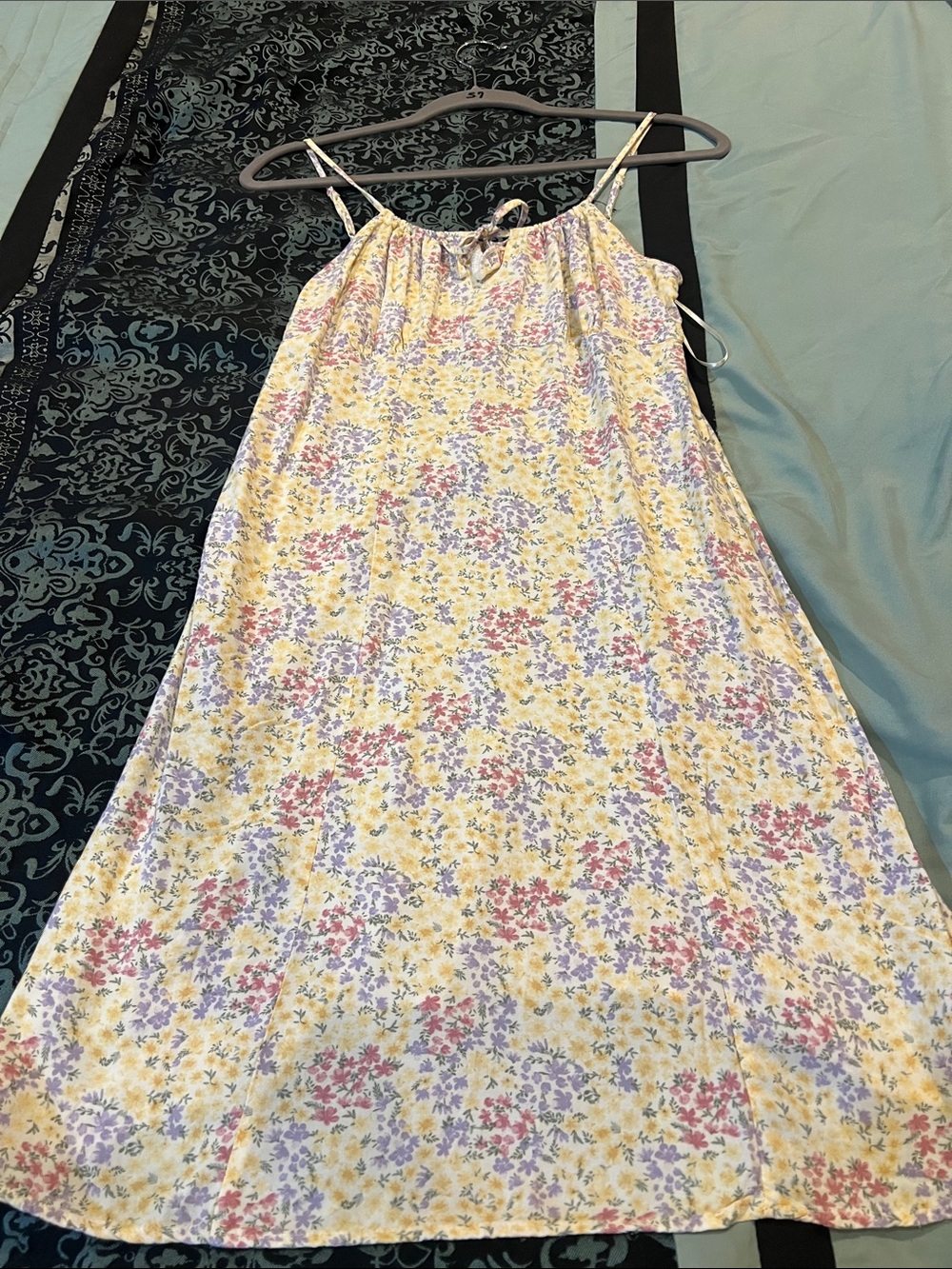 SO Floral Spaghetti-Strap Dress in Yellow, Lavender & Pink